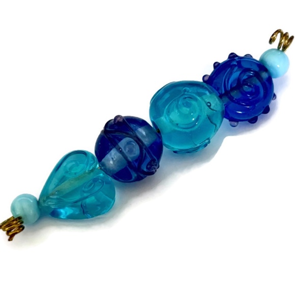 As Low As $2 Aqua Blue & Sky Blue Handmade Lampwork Artisan Rondelle Beads (6) - Picture 1 of 2